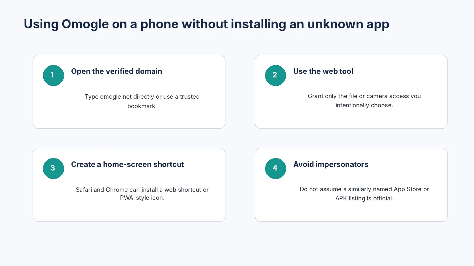 Verified Omogle domain opened on a phone with a home-screen shortcut.